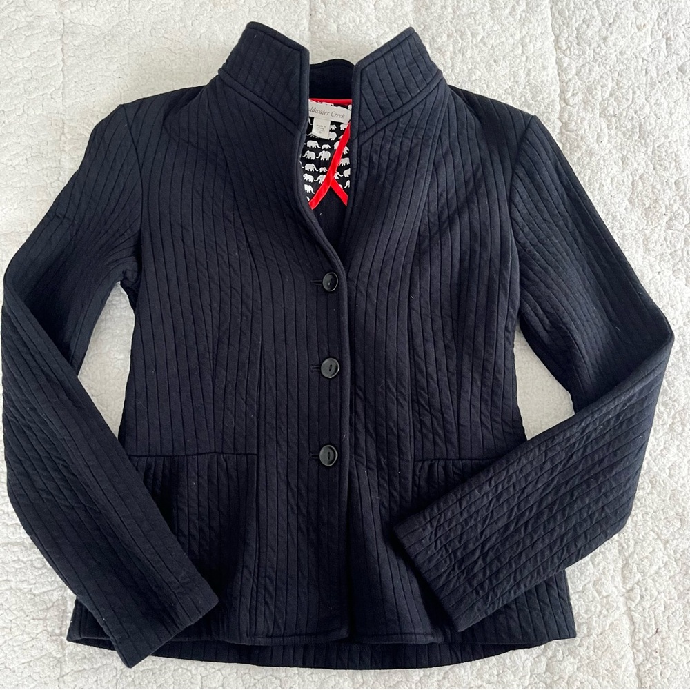 Black Quilted Women's Jacket 100% cotton peplum flare bottom size 6 small/medium
